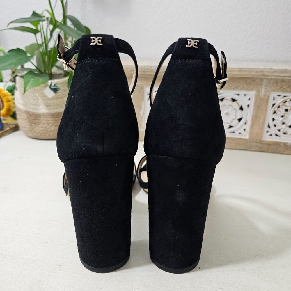 SAM EDELMAN Black Leather Suede Ankle Strap Block Heel Sandal Womens Sz 9.5 W - Picture 4 of 9